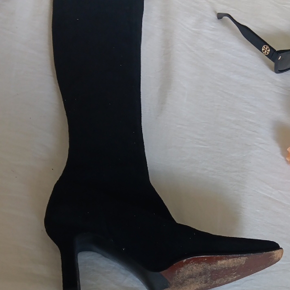 Stuart Weitzman Black Heeled Boots.Black Stretch Suade. - Picture 7 of 12